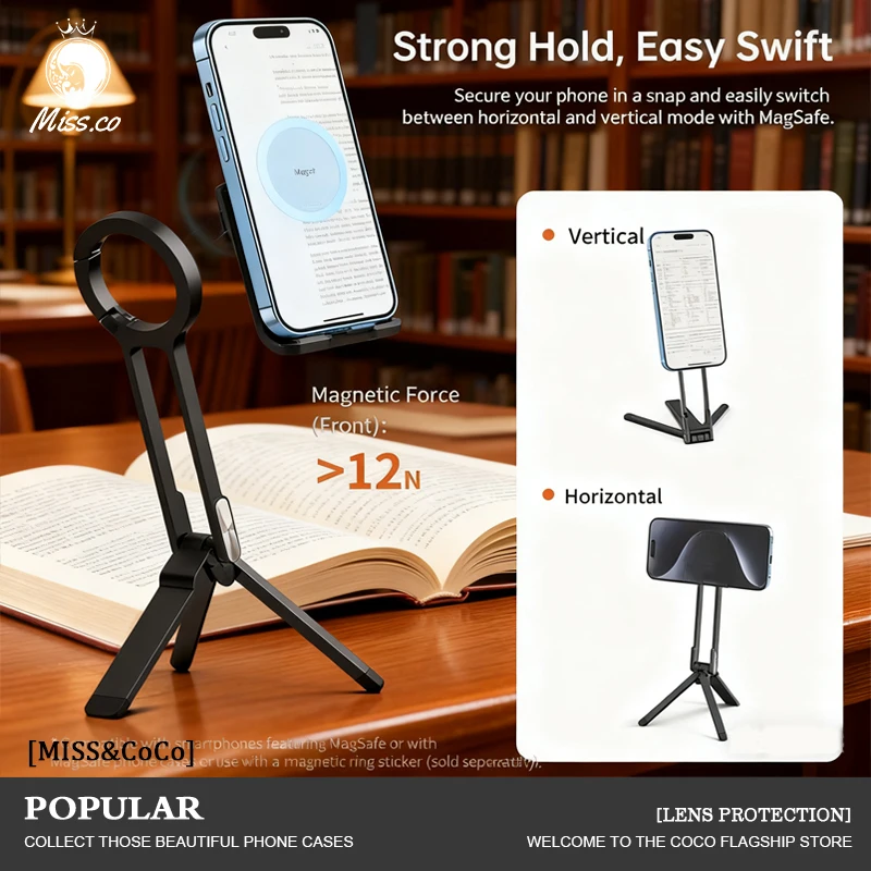 

Штатив для телефона с карабином для iPhone 17, 16, 15, 14 Plus, 13, 12 Pro Max, двусторонний магнитный штатив Xiaomi, настольная ручка для телефона