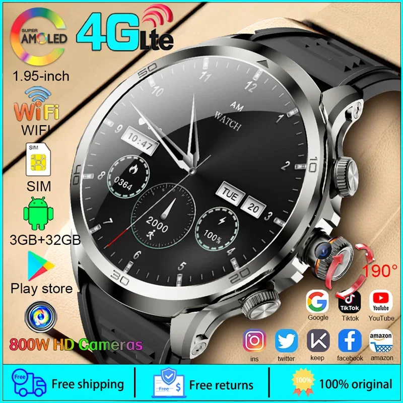 2024 New Premium Men's 4G Android Smart Watch - 4G Network & WiFi for Quick Net. GPS/HD Cam. 2G/4G Sim Card.