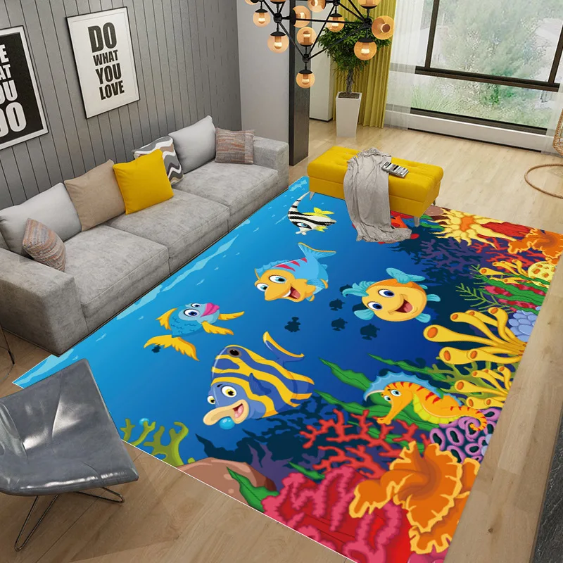 

Underwater World Sea Dolphin Turtle Coral Rug for Bedroom Living Room Sofa Home Doormat Decor,Kids Non-slip Floor Mat Home