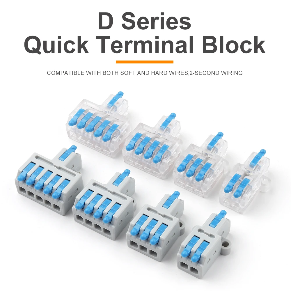 50PCS Universal Compact Electrical Cable Connectors Push-in Terminal Block 1 In Multiple Out Lever Splice Connector AWG28-12