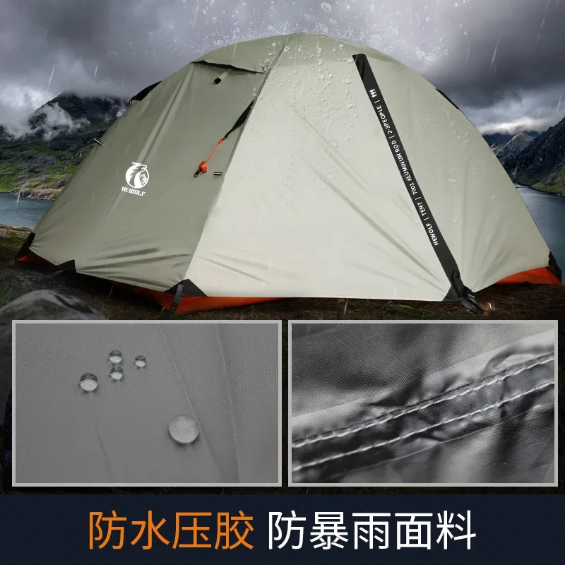 Hewolf 1595 2-3 People Backpacking Tent Outdoor Camping 4 Season Winter Skirt Tent Double Layer Waterproof Hiking Survival