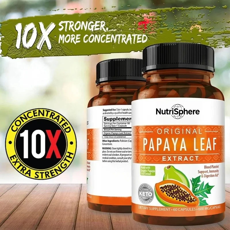 Papaya Leaf Extract Digestive Enzymes - Blood Plate, Bone Marrow and Robust Support, Immune Gut and Super Digestive Health