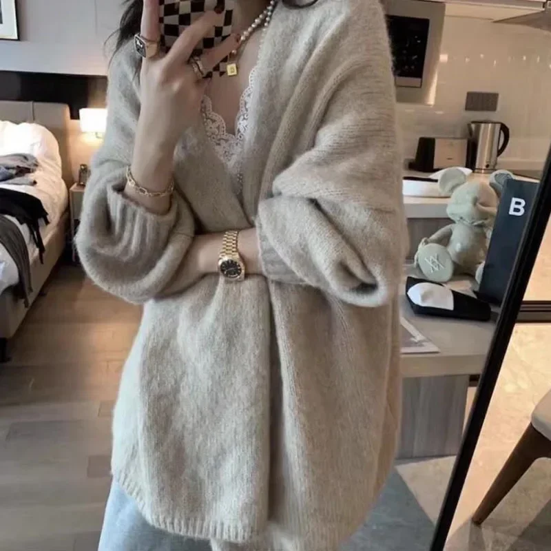 Rimocy Autumn Winter Thick Warm Cardigans Women Korean Lazy Wind Soft Sweater Coats Woman Solid Color Oversized Cardigans Female