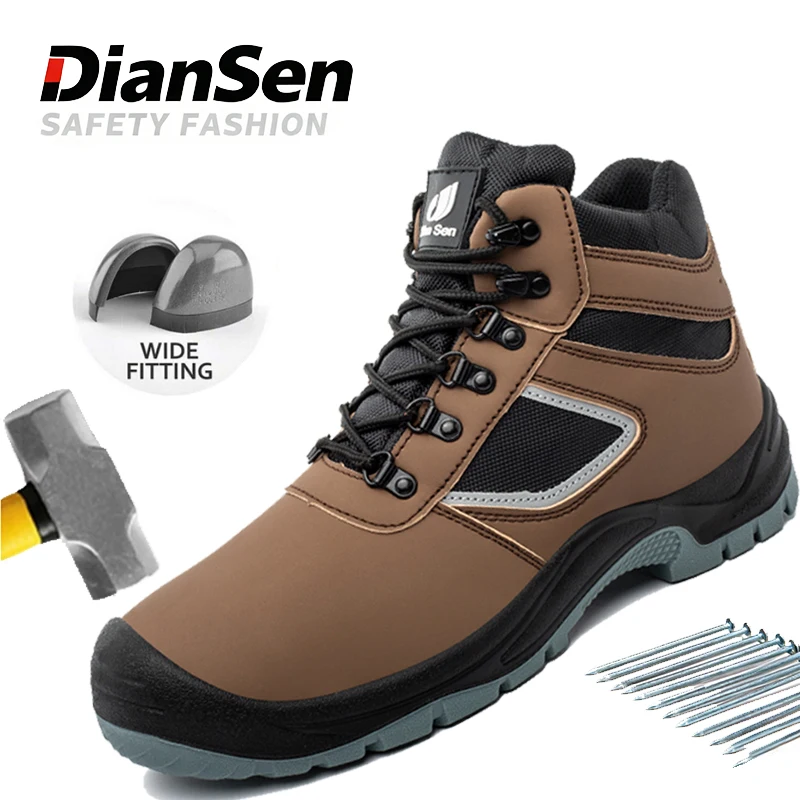 スチールトゥ付きメンズ安全靴-防水産業用靴-耐パンク性-壊れない靴-ブラウン-ケブラー生地
