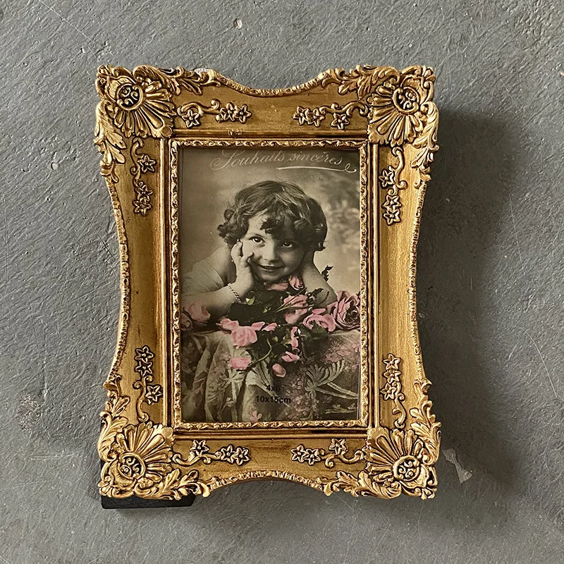 10x15cm Gold Aged Wedding Photo Frame Display Stand. Study French-style Children's Photo Frame Picture Frame Decorative Painting