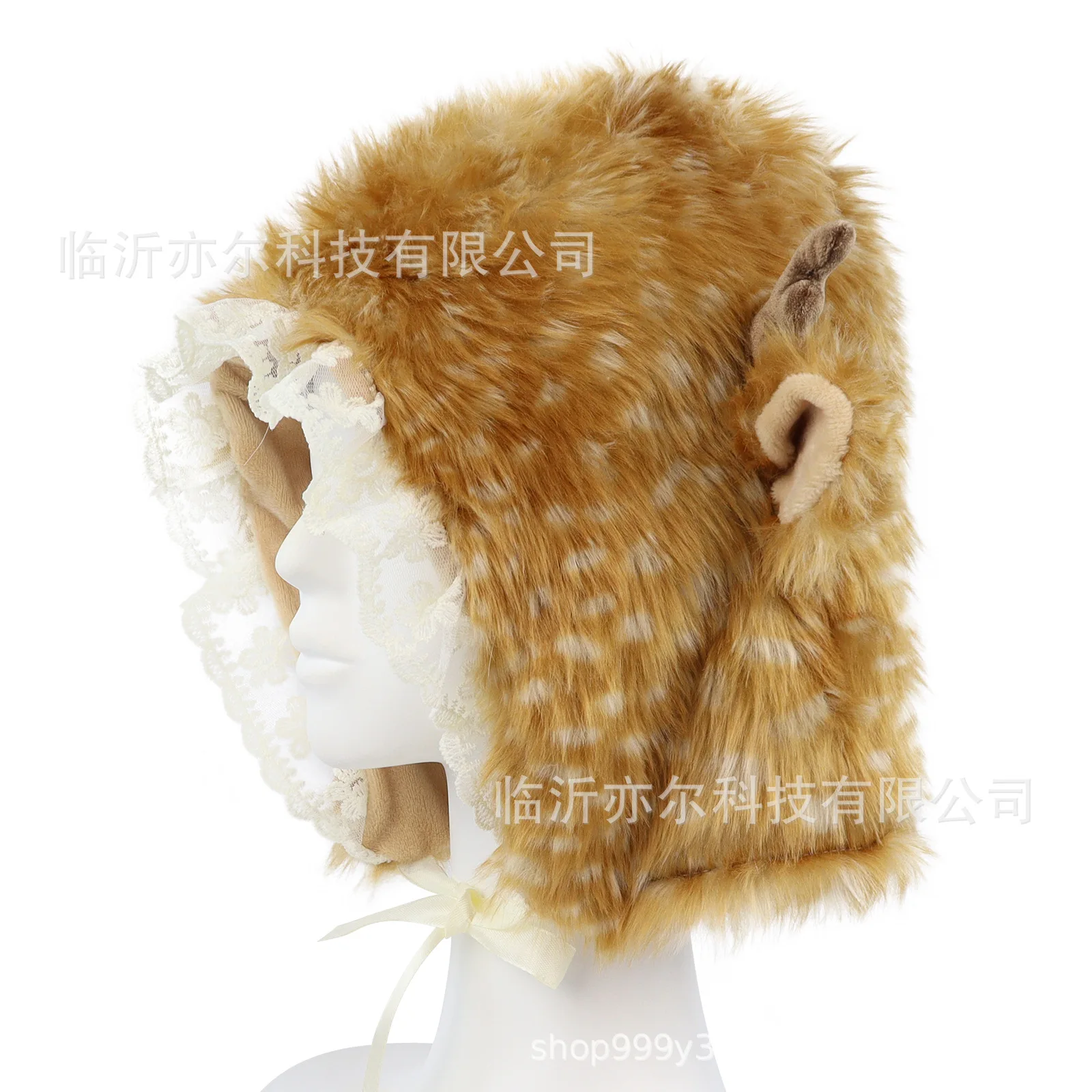 Kawaii Lace Winter Hat Faux Fur Plush Reindeer Furry Boots Socks Cover Gothic Cap Leg Warmers Performance Costume Bomber Hats