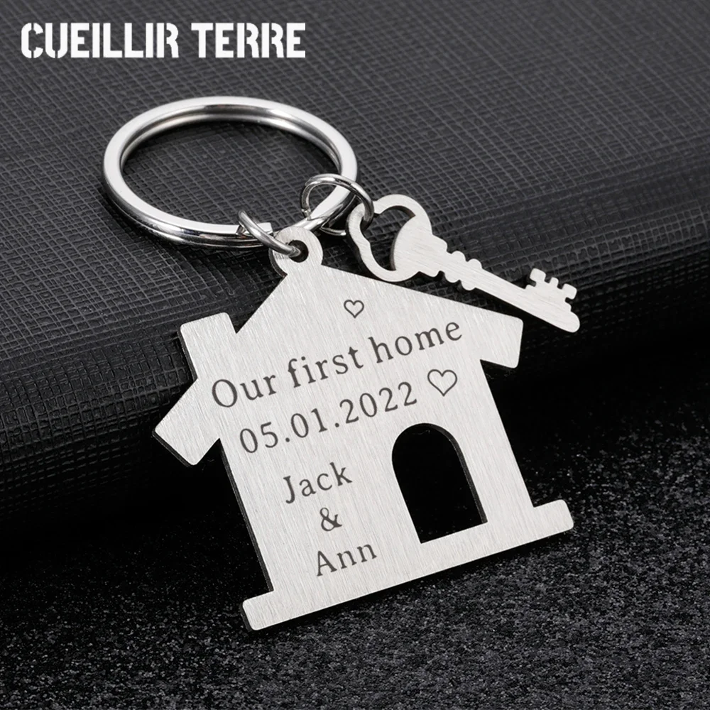 House And Key Customized Family Name Engraved Keychain Personalized Keyring For Wife Original Gift Key Holder