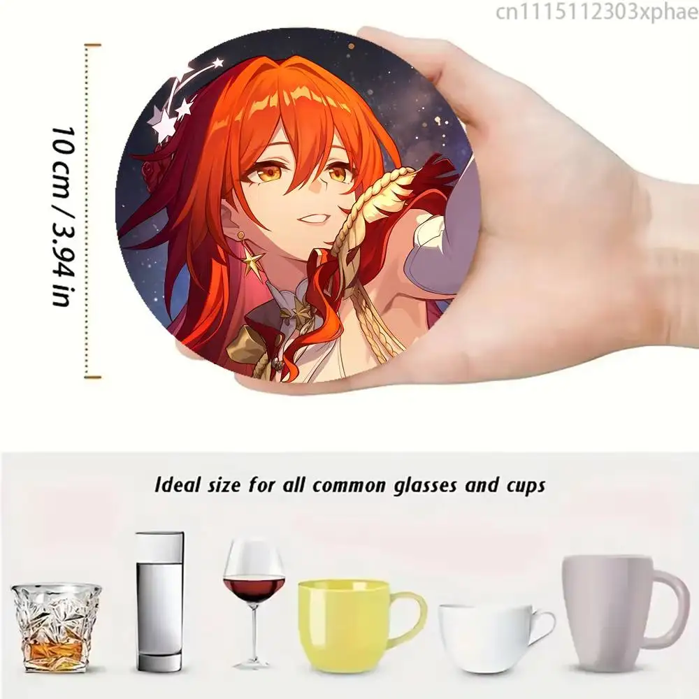 Honkai Star Rail Himeko Wood Coaster Mug Tea Coffee Cup Pad Heat Resistant Placemats Tableware Decoration