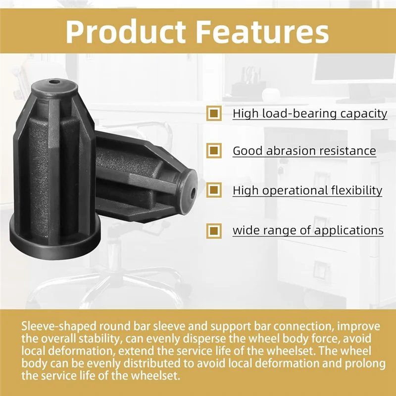 AS59 40 Pcs Round Plastic Caster Socket Sleeve Inserts For Chair Wheels, 1