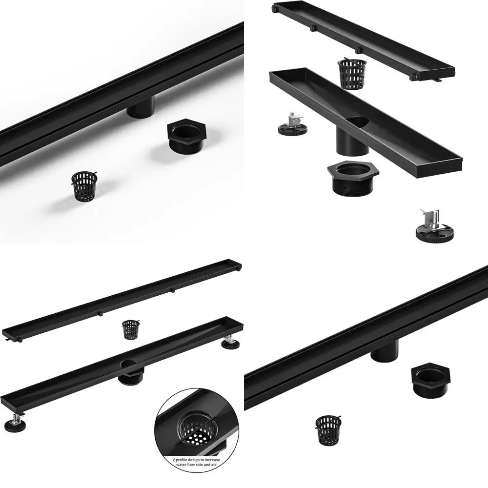 32 매트 블랙 선형 샤워 배수구로 욕실을 업그레이드하세요 - 빠른 물 흐름, 타일 친화적, 스테인리스 스틸, 머리카락 거름망 I