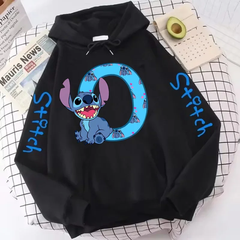 Y2K Hoody Sweatshirts Women's Winter Hoodies Cute Kawaii Disney Lilo & Stitch 26 English Letters Print Hoodie Couple Streetwear