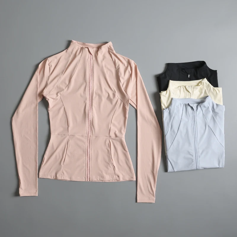 Women's Yoga Sportswear Jacket Long Sleeve Stand Collar Fitness Running Training Slimming Sun Protection Sportswear Outerwear