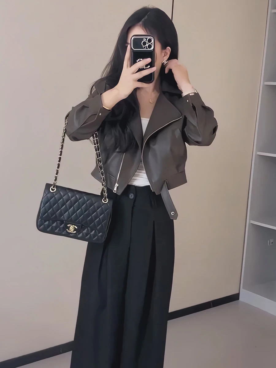 Street Sle Loose Fit ort Zipper Leather Jaet Donna Primavera 2026 Nuovo arrivo High-End Feel Bomber Jaet Top