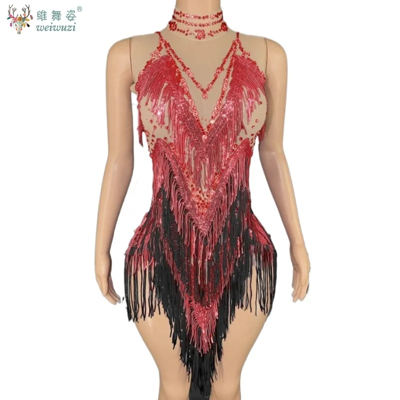 أزياء أداء الرقص اللاتيني للنساء مخصصة فاخرة كاملة الترتر شرابة فستان التانغو سامبا رومبا فساتين المنافسة