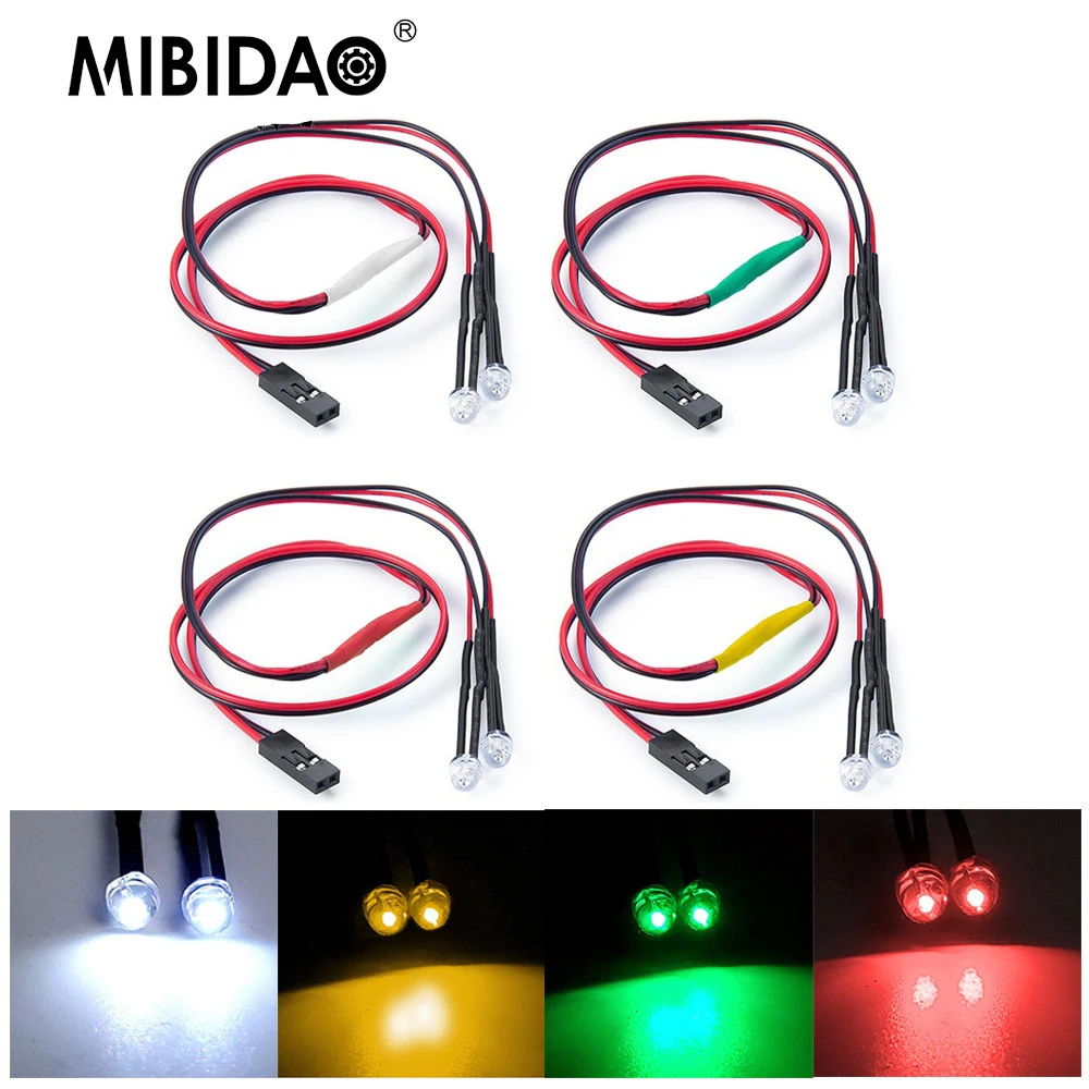 MIBIDAO 4.5mm Red White Yellow Green LED Light Spotlight Headlights for Axial SCX10 II 90046 1/10 RC Car Model Truck Accessories