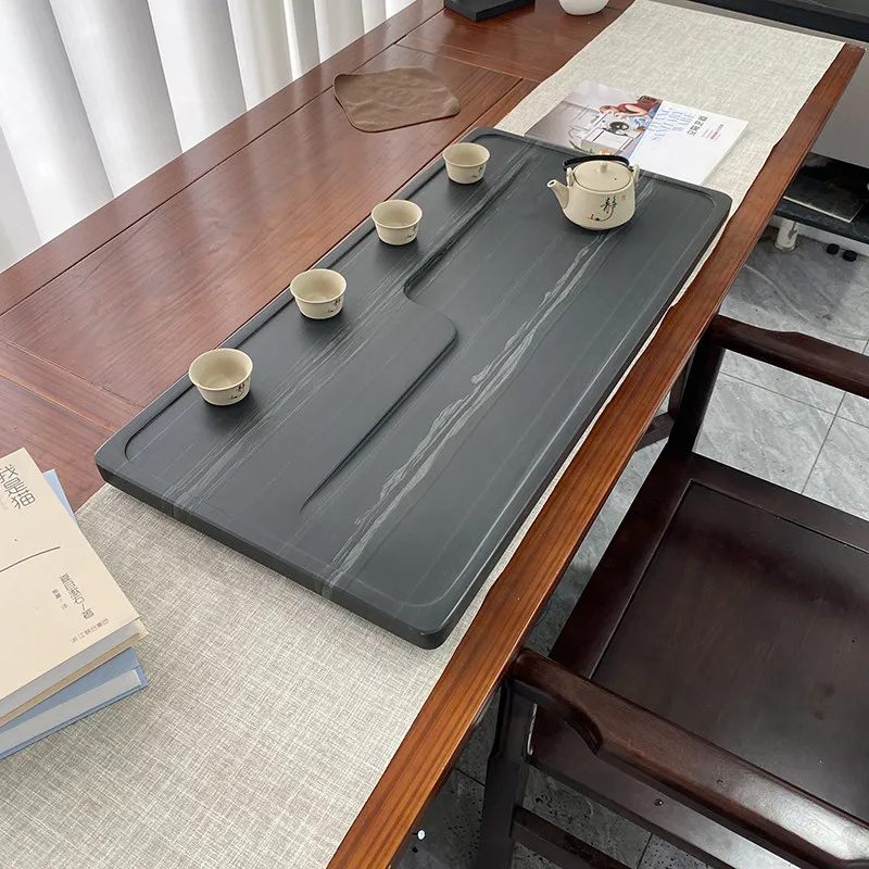 Tableware Hospitality Tea Tray Luxury Office Valet Drainage Chinese Black Long Tea Tray Rectangle Bandejas Home Decorationgs