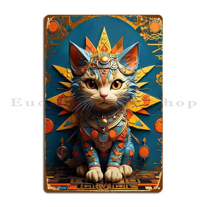 Cat Art In Babylonian Style Metal Plaque Kitchen Kitchen Cinema Party Printing Tin Sign Poster