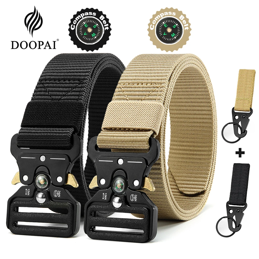 Doopai-Cinturón táctico para hombre, brújula de caza al aire libre del ejército, multifunción, combate, supervivencia, Cuerpo de Marines, lona para nailon