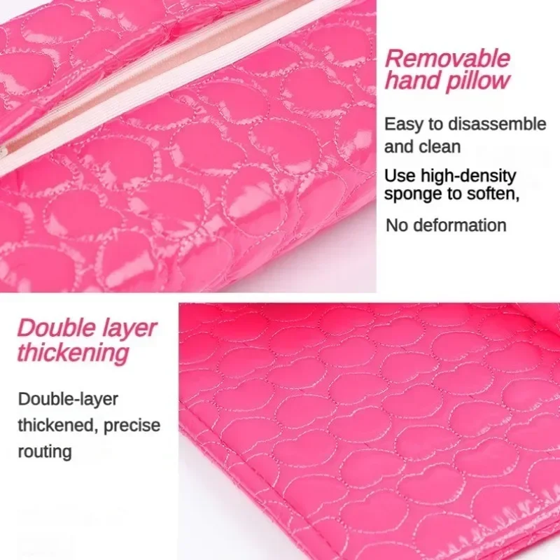 Juego de almohada para uñas, almohadilla de cuero PU suave, reposabrazos de esponja, medio redondo, diseño de corazón, herramienta de mejora de uñas