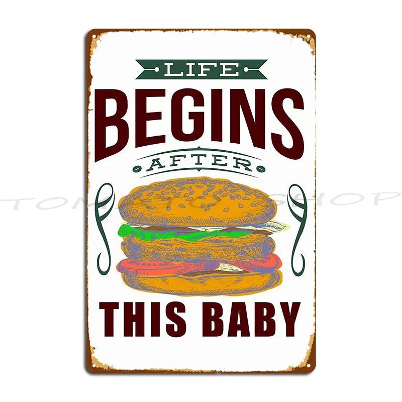 Life Begins Funny Burger Lovers 2 Metal Sign Poster Pub Plates Cinema Plaques Designing Tin Sign Poster