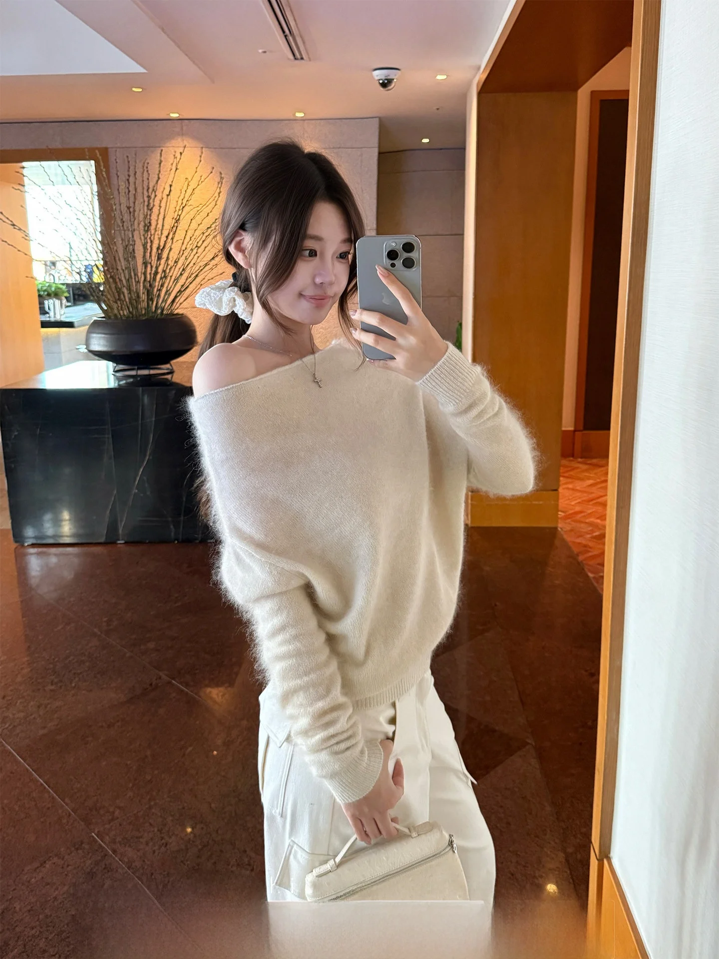 

Xzichic Women's Long Sve Knitted Wool Camere Vest oulder Baring Base irt Autumn Winter Warm Casual Faion Top