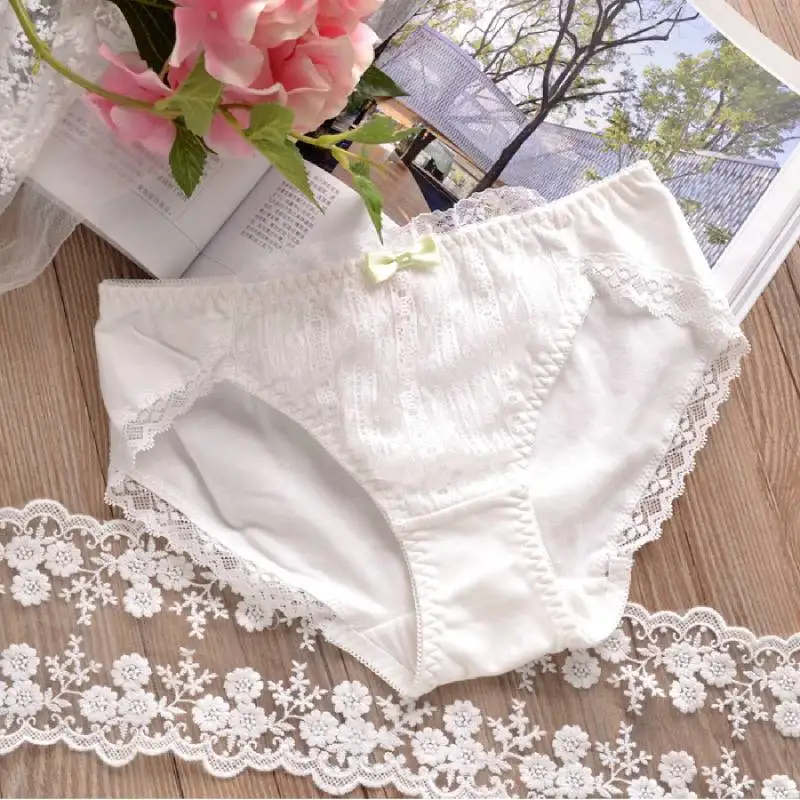 Leechee 2022 Women\'s Cotton Bubble Underwear Japanese New Cute Lace Bow Briefs Female Comfortable and Breathable Underpants