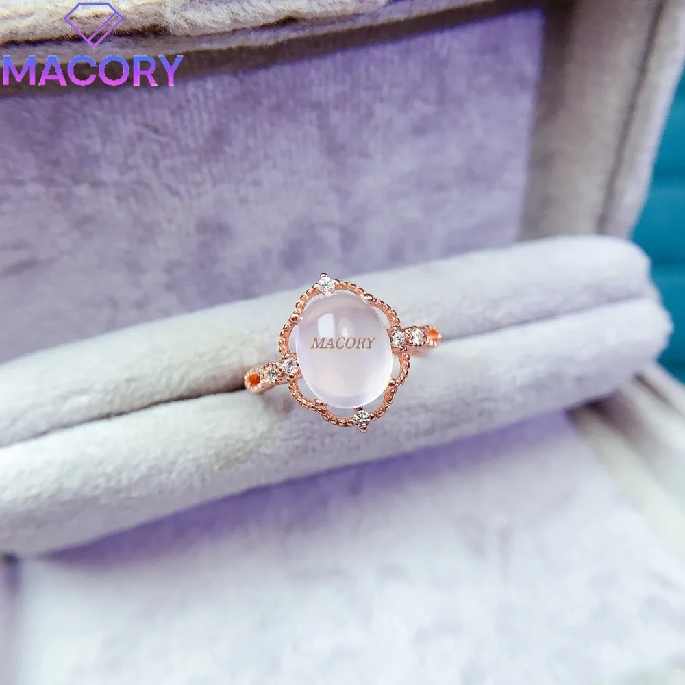 Natural rose quartz ring S925 silver clear color sweet and romantic dreamy style delicate embellishment Valentine's Day gift