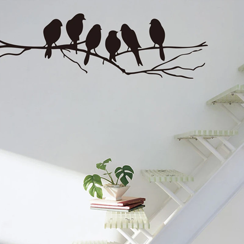 Cute Little Bird on the Tree Branch Vinyl Mural Stickers on the Door Wall for Home Decoration Aesthetic Room Black Carved Decals