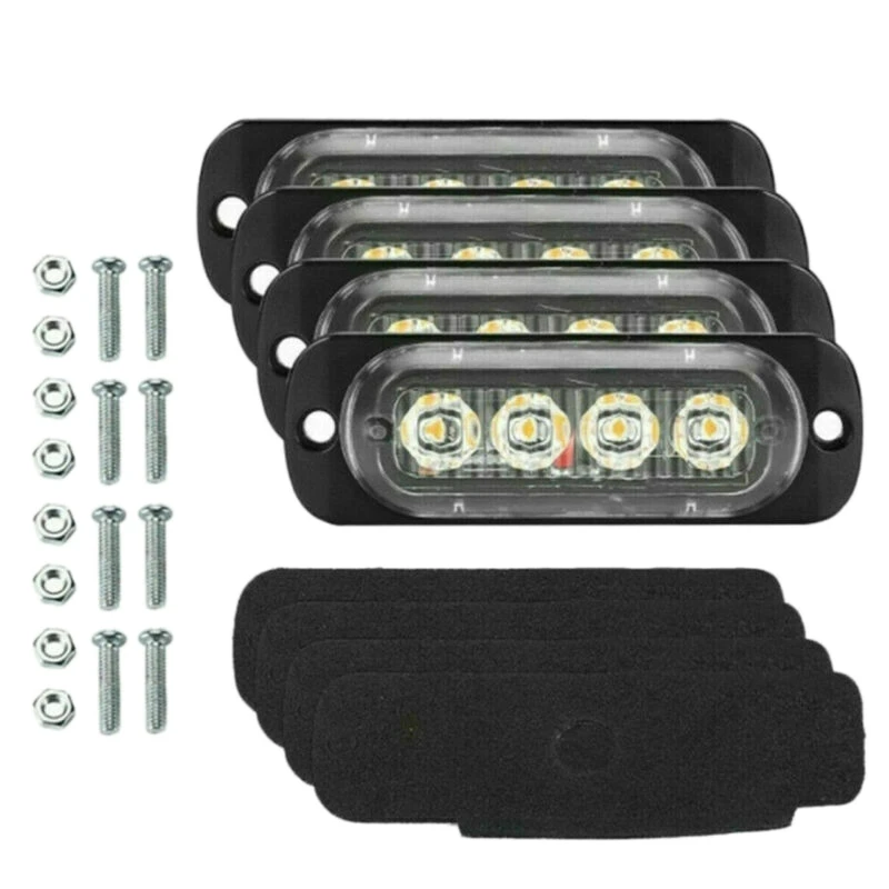 Emergency Strobe Lights Amber Recovery Car 4 Chips LED Lighting Bar Orange Grill Breakdown Flashing 12/24V Amber Led