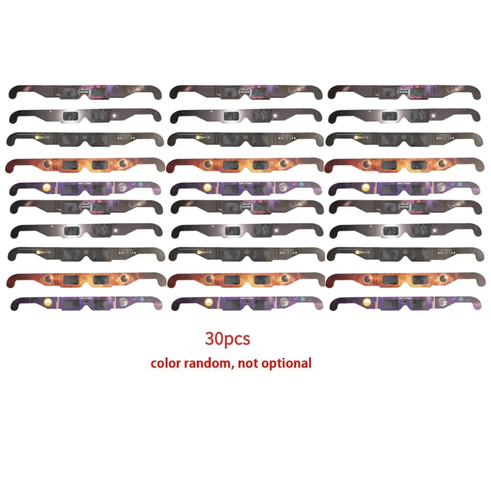 1–100 Stück Papier-Sonnenfinsternisbrillen, Anti-UV-Sichtbrillen, sichere Beobachtungsbrillen, Sonnenbrillen zum Schutz der Augen, zufällige Farbe