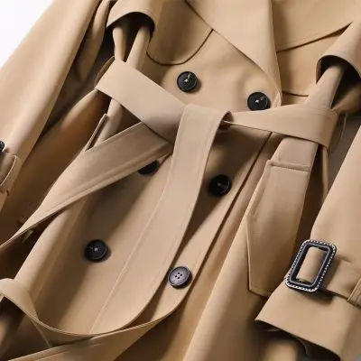 Women's Mid-Length Jacket Spring Autumn New Korean Style Popular British Style Small Size Fashionable Cotton 100% Long Sleeve