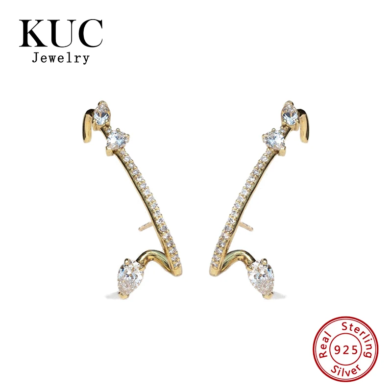 Fine Jewelry 925 Sterling Silver for Girls Trendy Stylish Designer 18k Gold Plated Pave Pear Cut Zircon Earrings