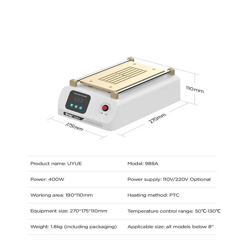 UYUE 988A LCD Screen Separator Machine Kit 8 inch for iPhone Android Separator Screen Repair Machine Build-in Vacuum Pump