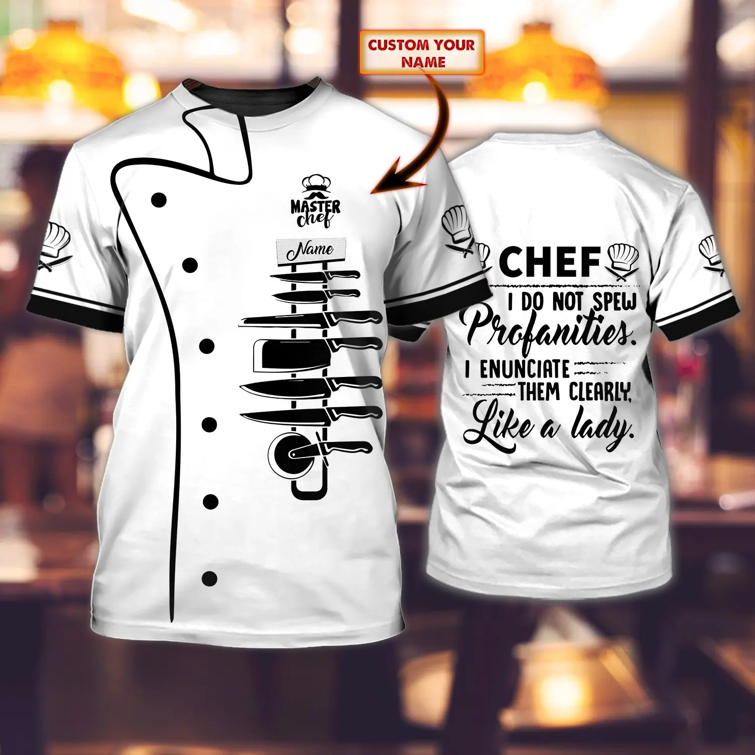 

2025 Hot Sale Fashion t shirt Chef Gifts Personalized Name 3D Printed Mens Summer Short sleeve Unisex Casual sports T-shirt DW30