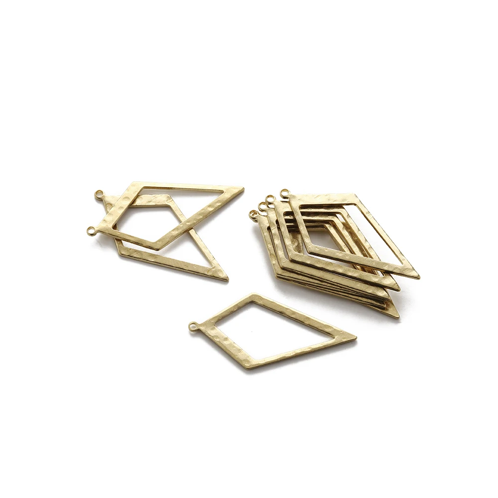 Raw Brass Hammered Rhombus Charms Hollow Diamond-Shaped Frame Pendant for Diy Earrings Bracelet Necklace Jewelry Making Findings