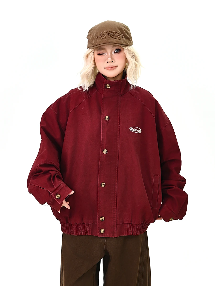 

Женская свободная куртка с вышивкой в стиле Lazy Letter, воротником-стойкой, в американском студенческом стиле, модная молодежная верхняя одежда Весна 2026