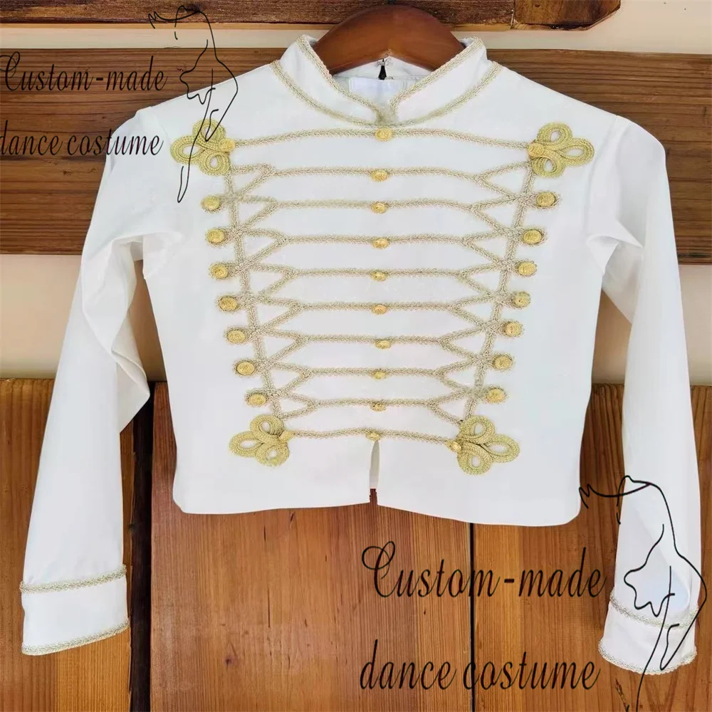 Paquita Ballet Dress Nutcracker Male Variations Private Custom White Gold Decorated Officer Competition Dress