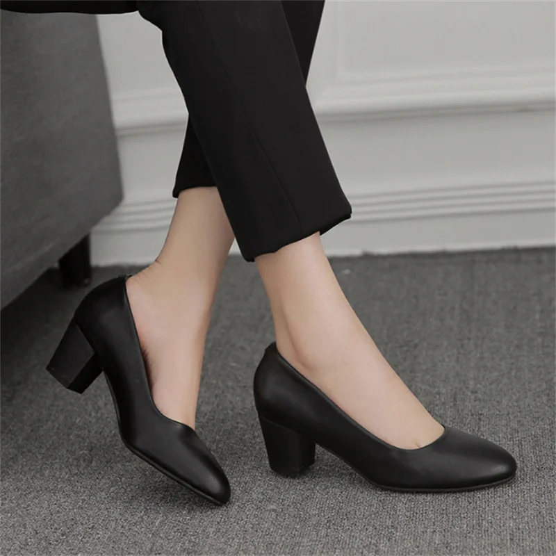 Size 32-43 Women\'s High Heel Shoes Platform Pumps Shoes Comfort Thick Heel Women Office Career Work Shoes Women