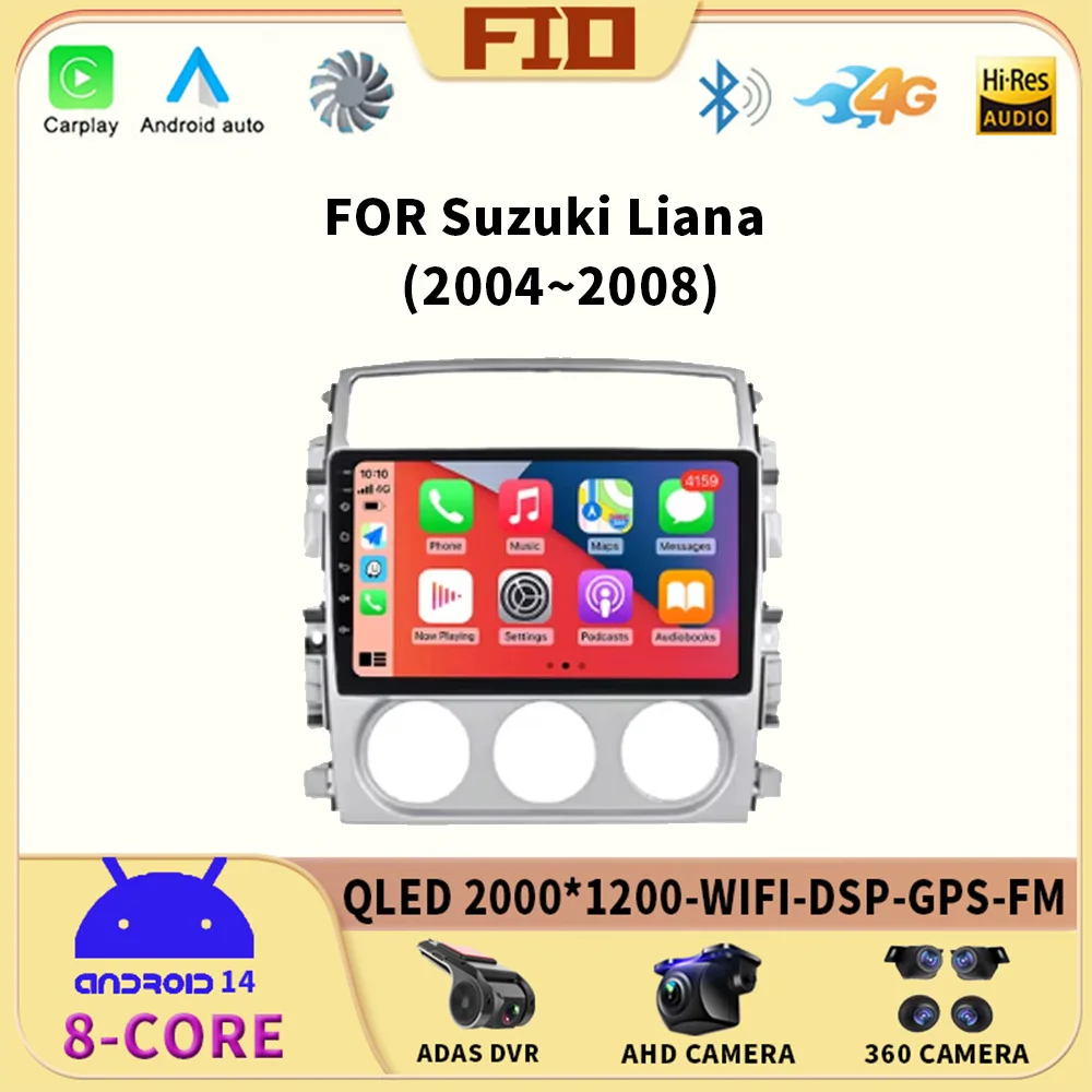 

Android 14 QLED 8 Core 5G WIFI Screen Car Radio Multimedia For Suzuki Liana 2004-2008 Carplay 2din DVD Autoraido GPSCooling Fan