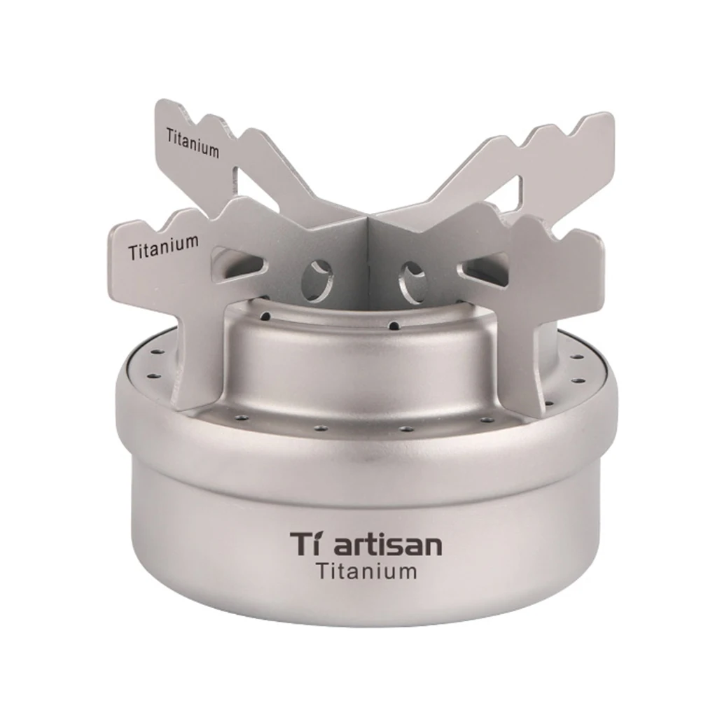1pc Titanium Stove With Drawstring Bag Ultralight With Rack Support Stability Camping Liquid Furnace Burner 1pc