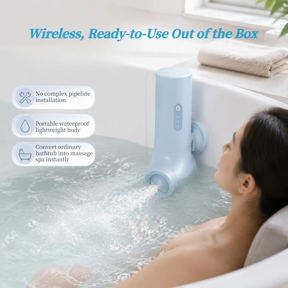 Cordless Portable Bathtub Spa Jet Hydrotherapy Bubble Massager 3 Speed Adjustable Dual Mode Waterproof Bath Bubble Machine