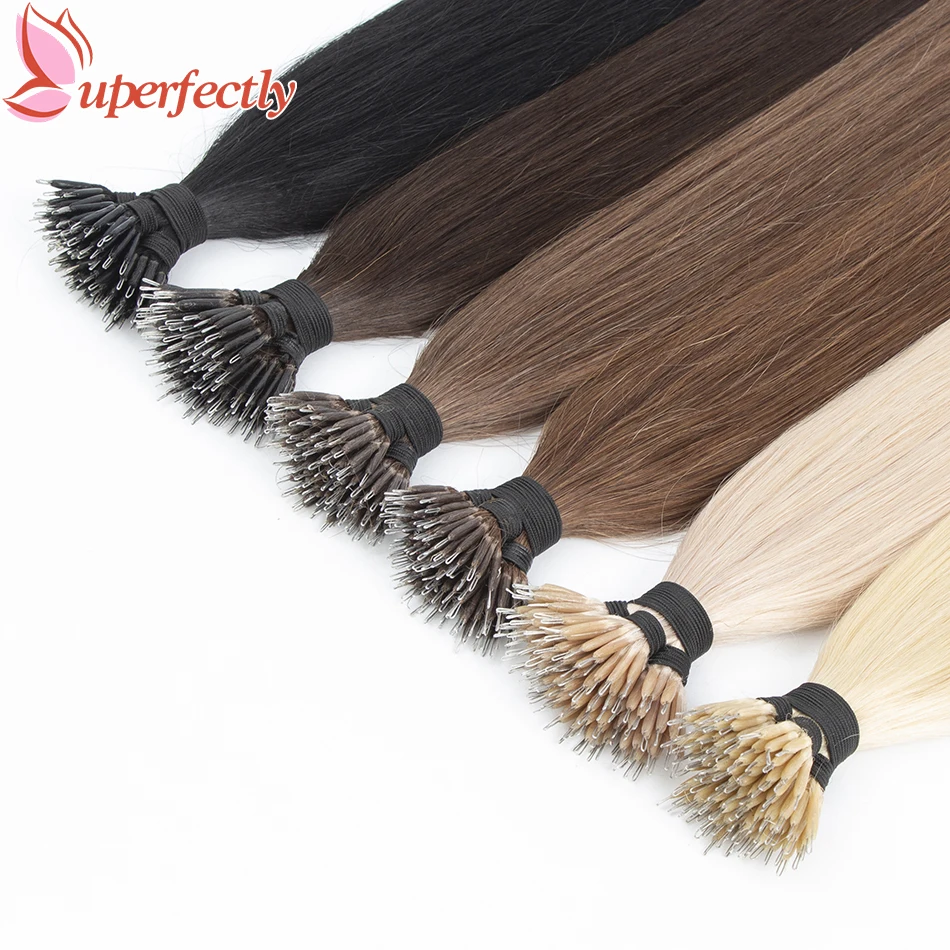 Uperfctly Straight Natural Nano Rings Hair Extensions Platinum Micro Beads 100% Remy Human Hair Fusion Micro Link Extention