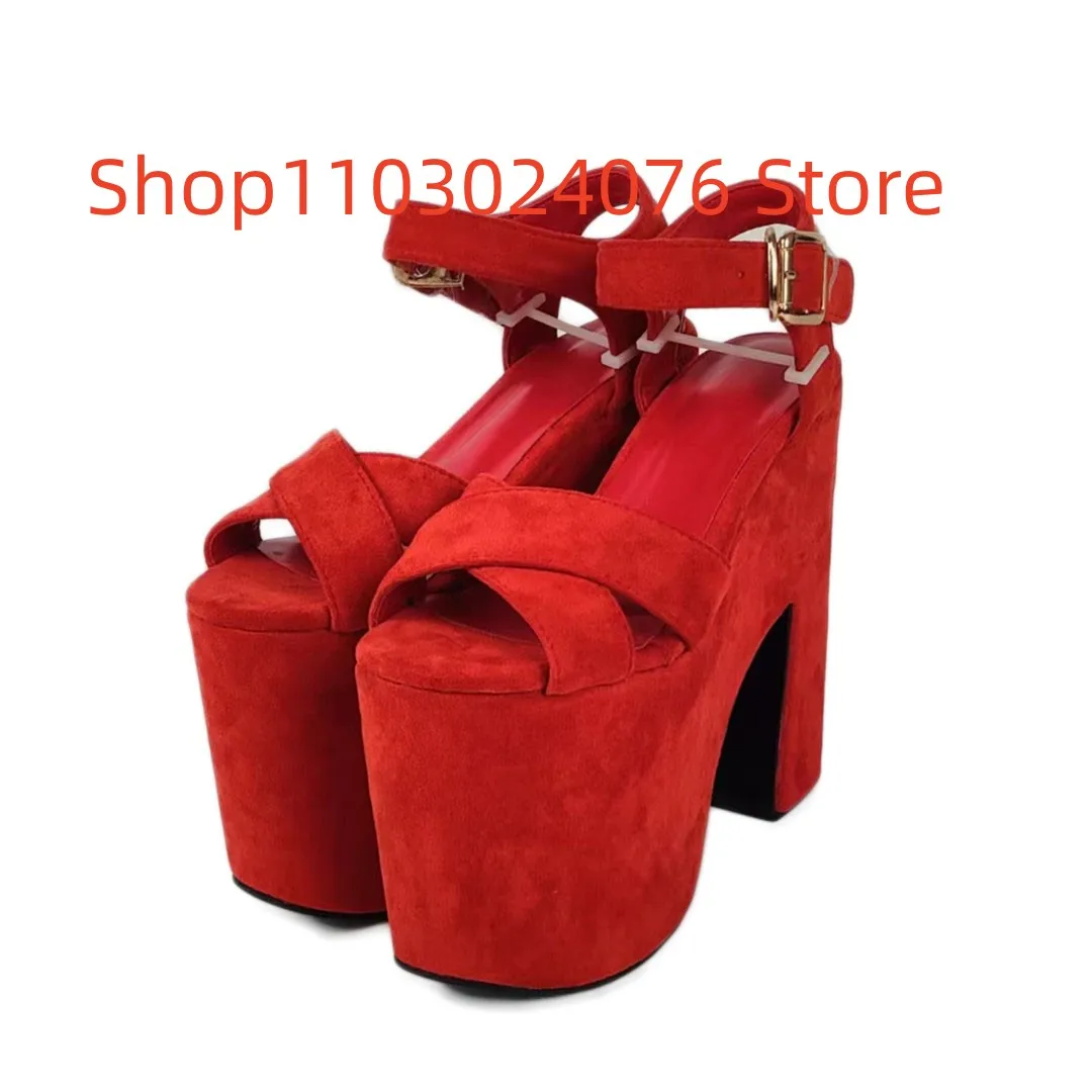 DIZHUANG shoes Fashionable women\'s high heels sandals. Abouit 16cm heel height. Irregular heel sandals.  Thick soled shoes 34-46