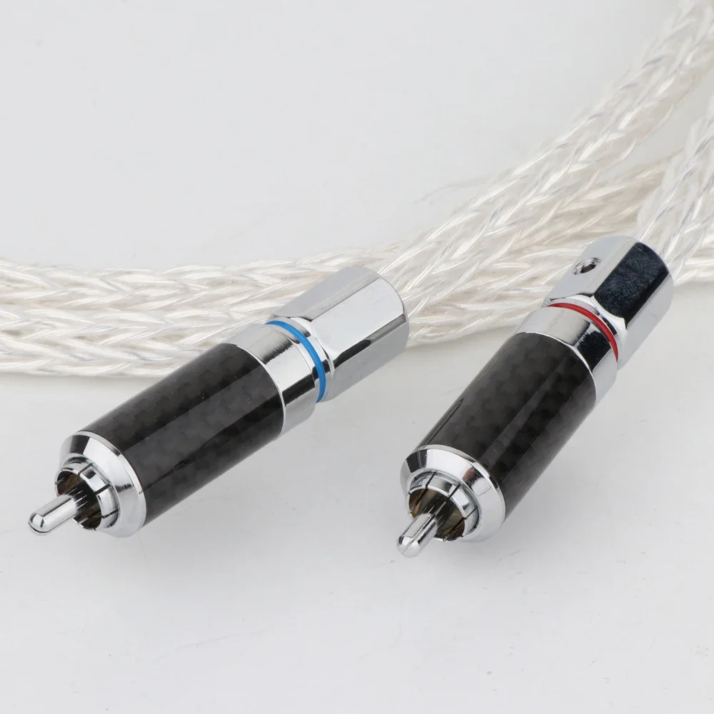 

Высококачественный аудиокабель RCA 6AG, серебристый, 12-жильный сигнальный кабель OCC с черным углеродным волокном, разъем R1700, линия усилителя динамика
