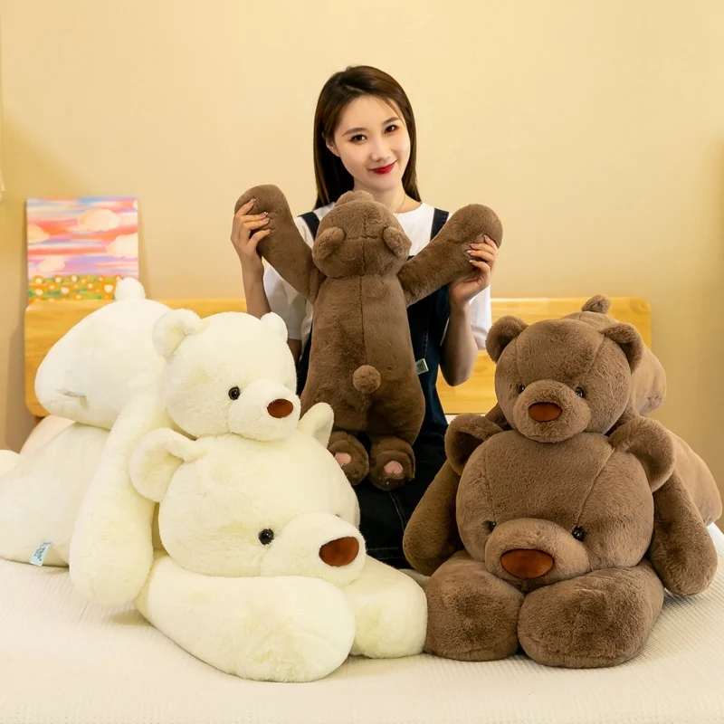 60/100CM Prone Polar Bear Brown Bear Plush Toy Arm Weighted Particle Soft Pillow To Give as a Gift To Friends