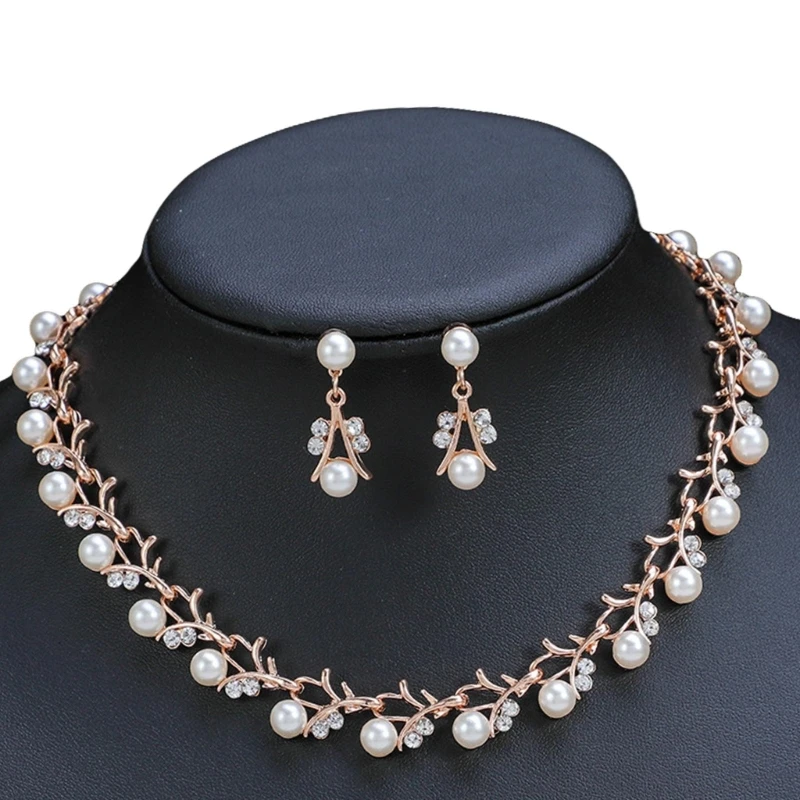 ZB91 Romance Stylish Pearls Ensembles Women's Necklace Earrings Set Jewelry Accessory for Banquets and Celebration Use