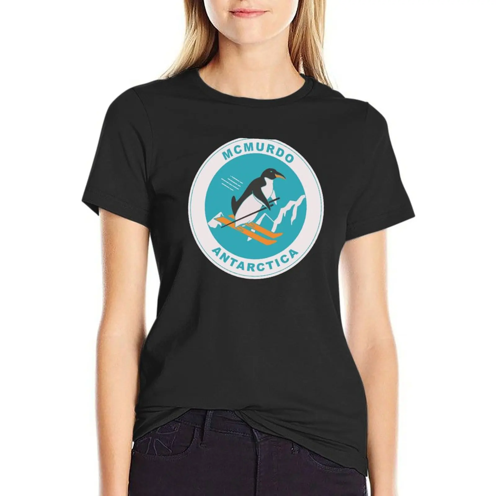 McMurdo Antarctica Penguin T Shirt, Sticker T-Shirt kawaii clothes tops white t-shirt dress for Women sexy