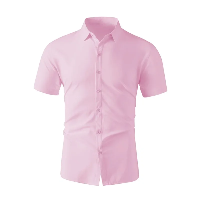 Nueva camisa informal de negocios de manga corta de Color sólido para hombre, moda de verano, sin planchar, Top cómodo y versátil