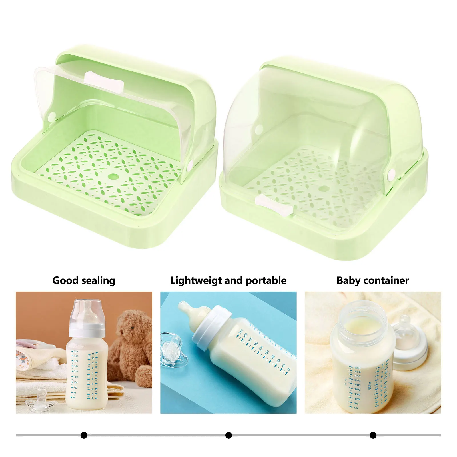 

Bottle Storage Box Large Capacity Dust-Proof With Drain Tray For Feeding Bottles Tableware Organizer Container Home Storage