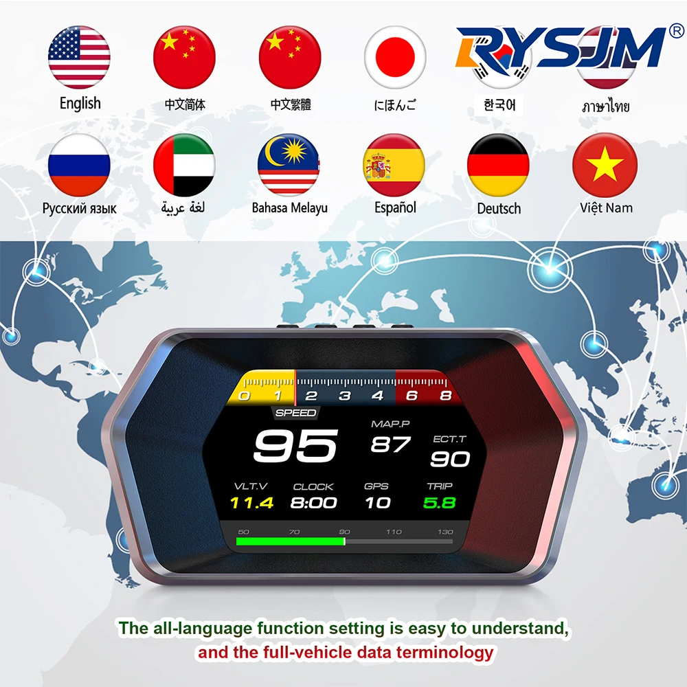 P17 HUD Head Up Display Car Display OBD2 GPS On-board Computer Digital Speedometer Voltage Water&Oil Temp Gauge Auto Electronics